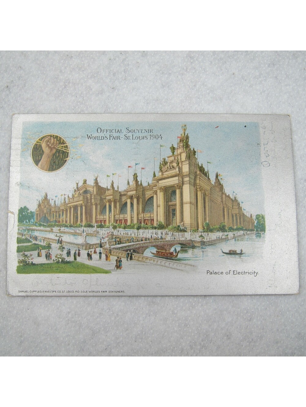 1904 St Louis Worlds Fair Postcard Silver Palace of Electricity Livingston Stamp